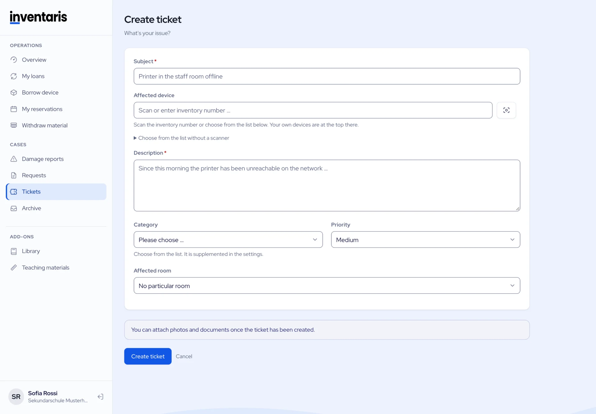Form, open ticket