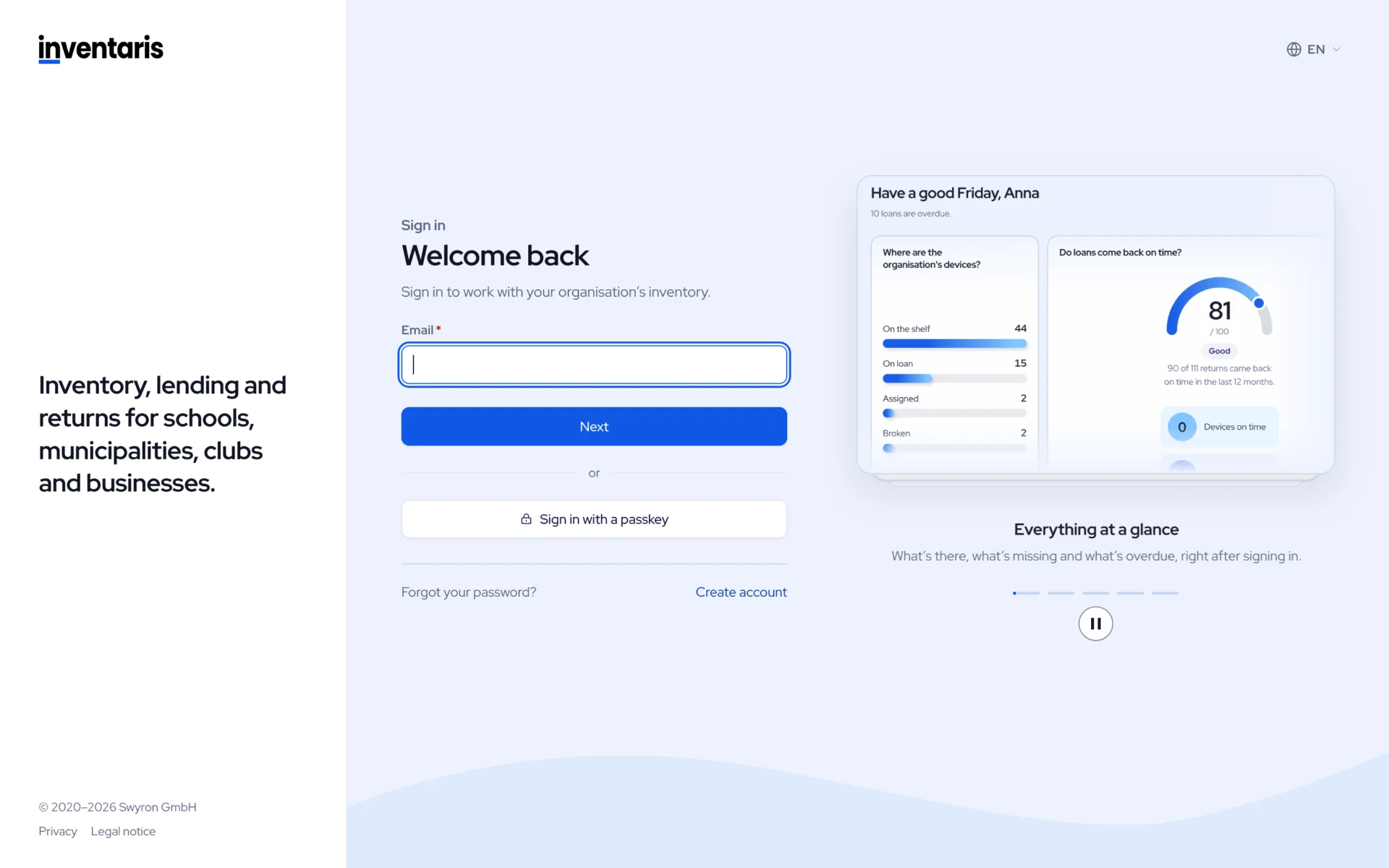 Sign-in screen, first step