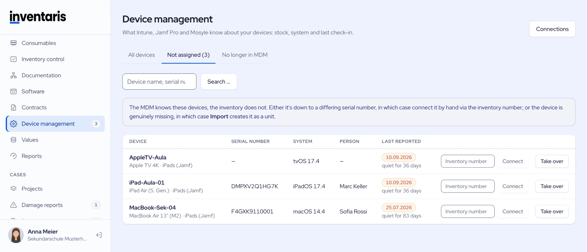 Device management, unassigned devices