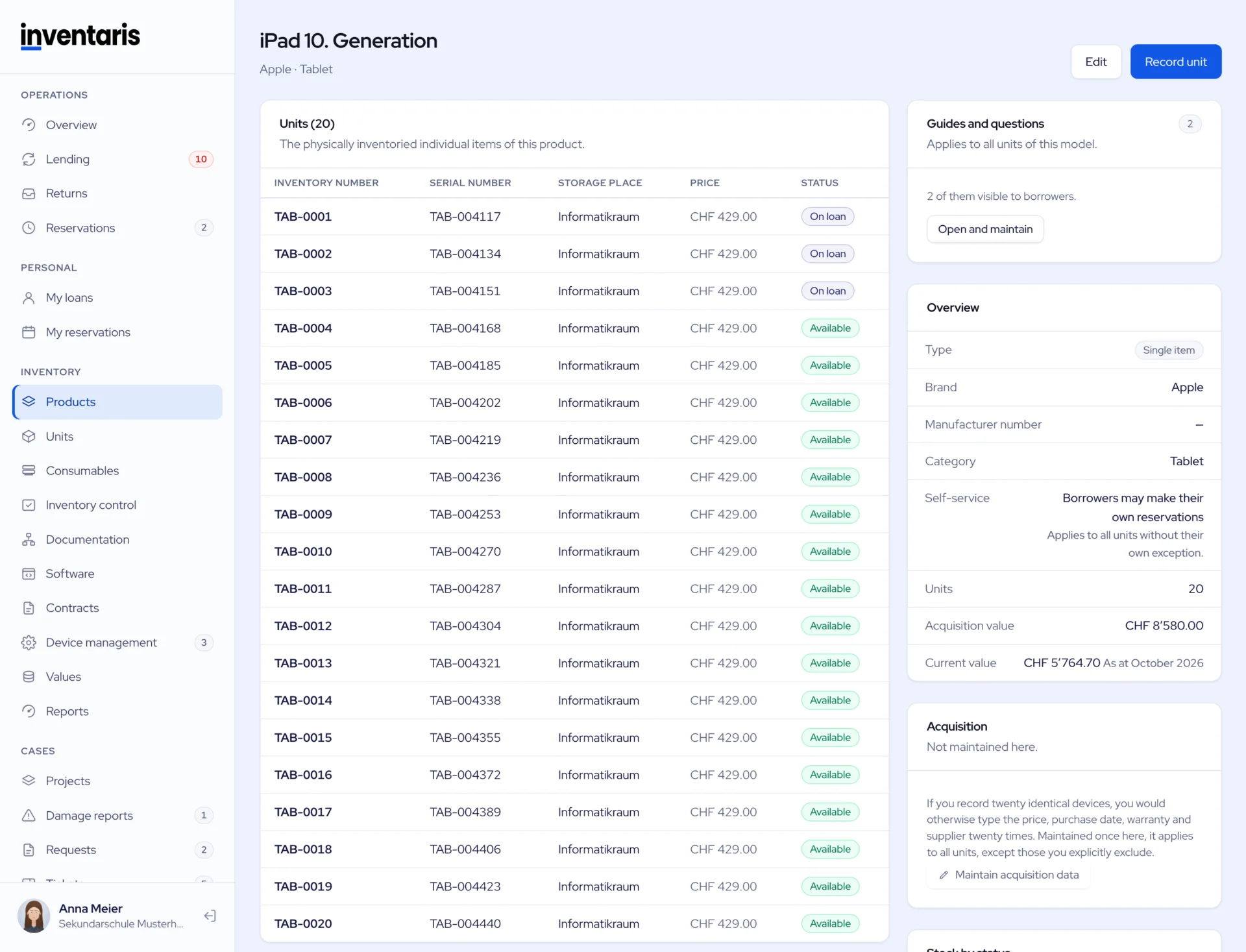 Product record