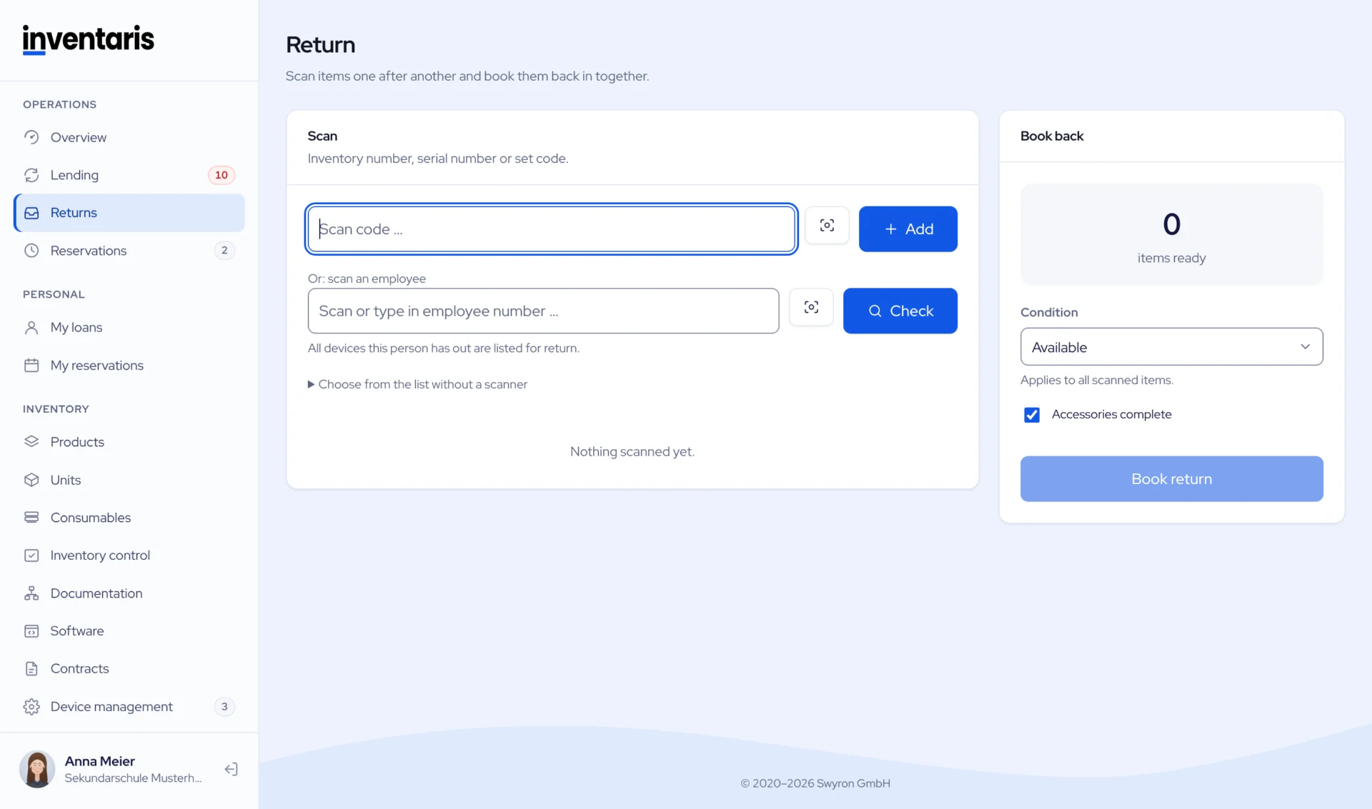 The return page