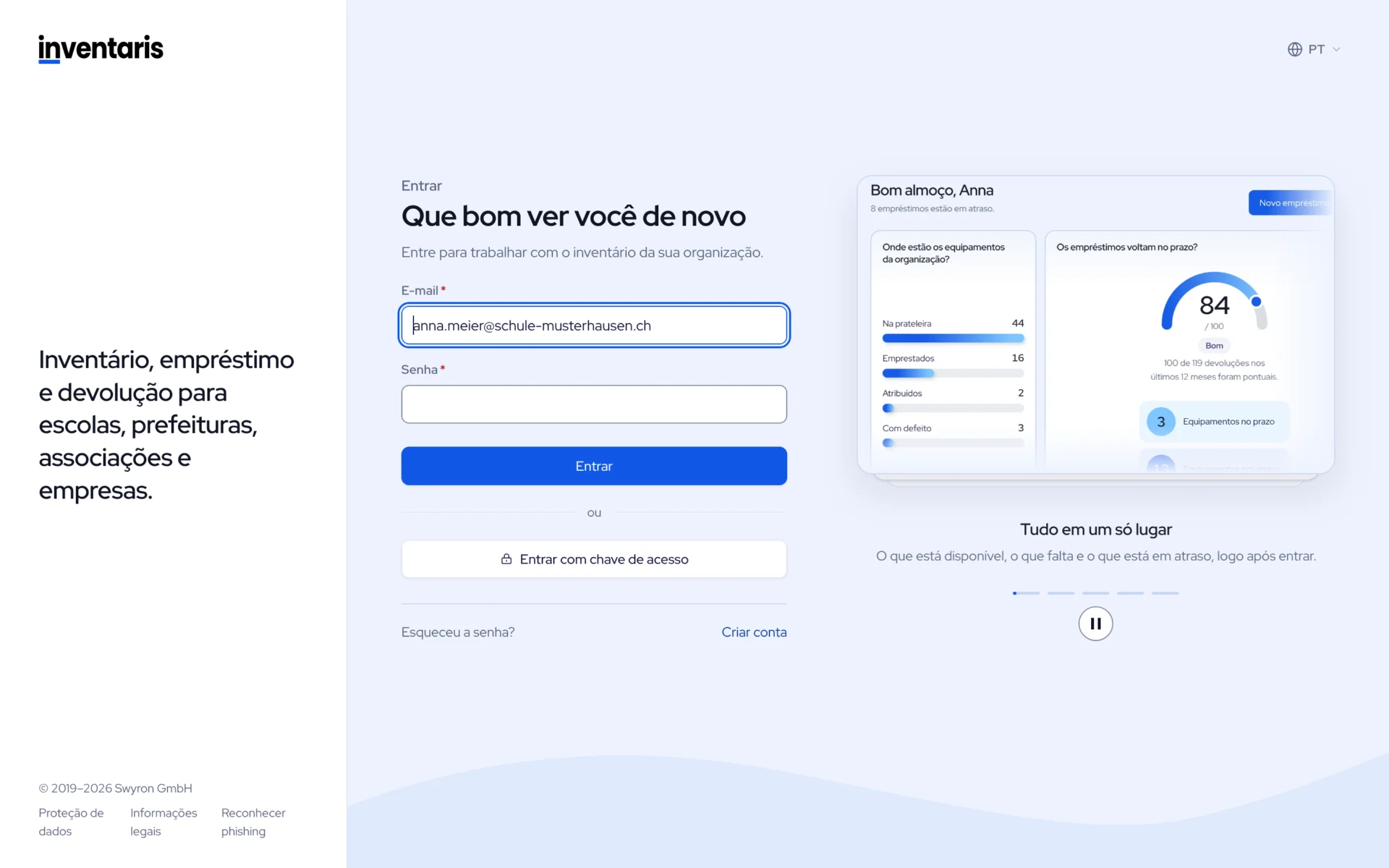Tela de login, segundo passo com campo de senha