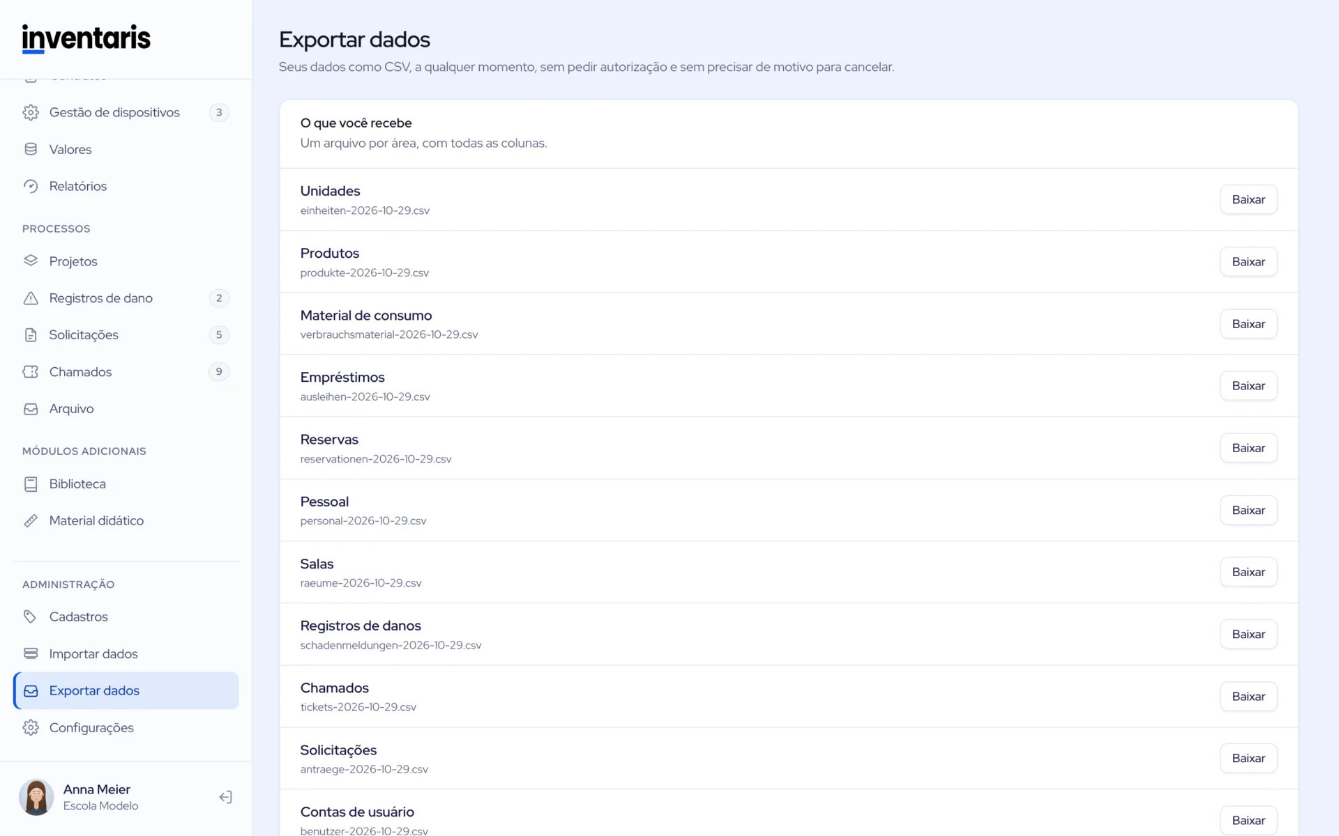 Exportar dados