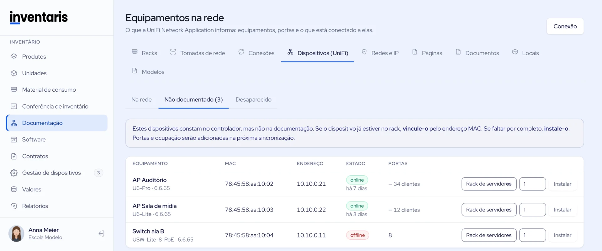 Equipamentos na rede sem documentação