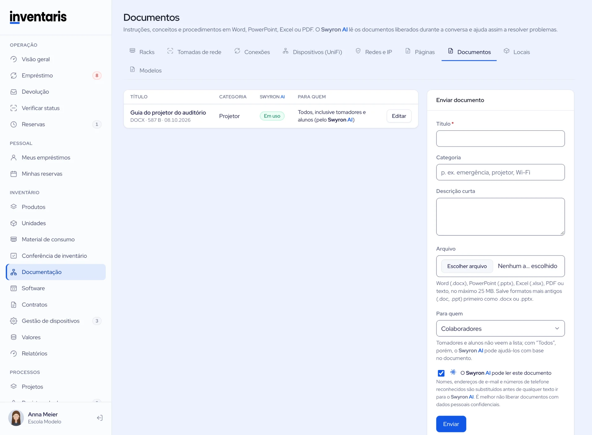 Documentação → Documentos com um manual enviado