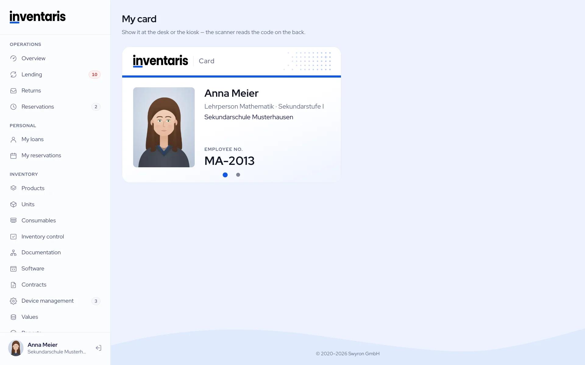 Virtual ID card in Inventaris