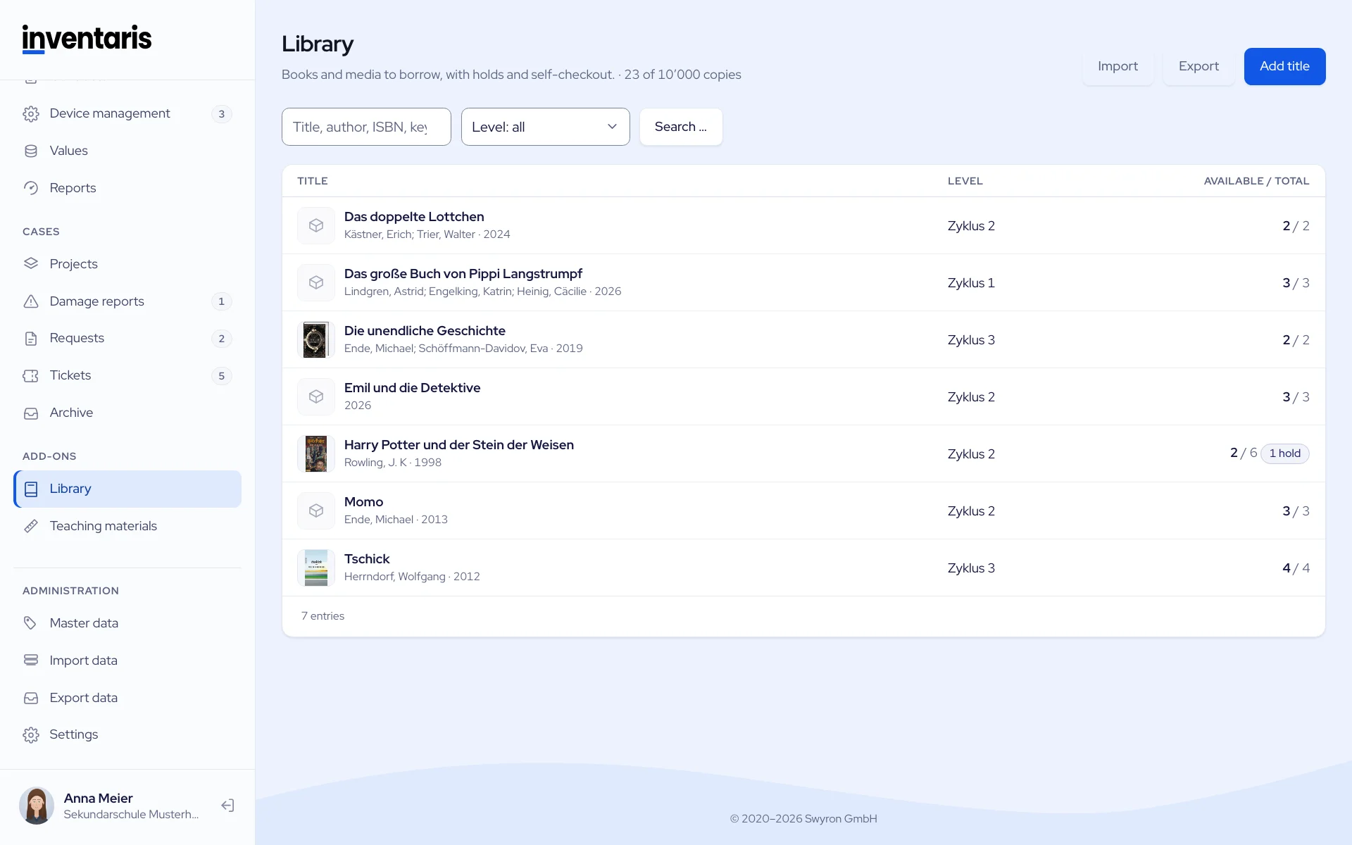 Library and teaching materials in Inventaris