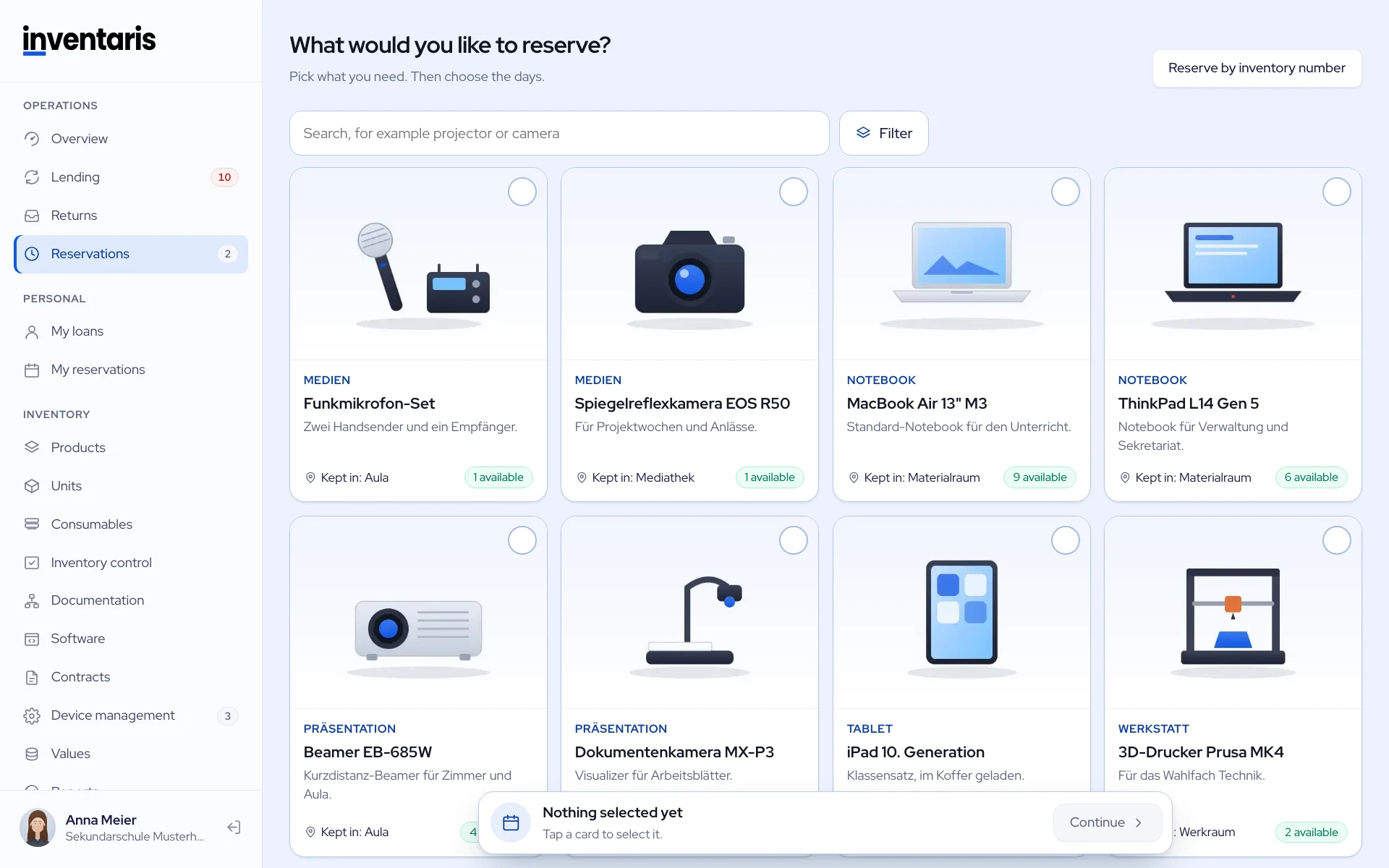 Reservations in Inventaris