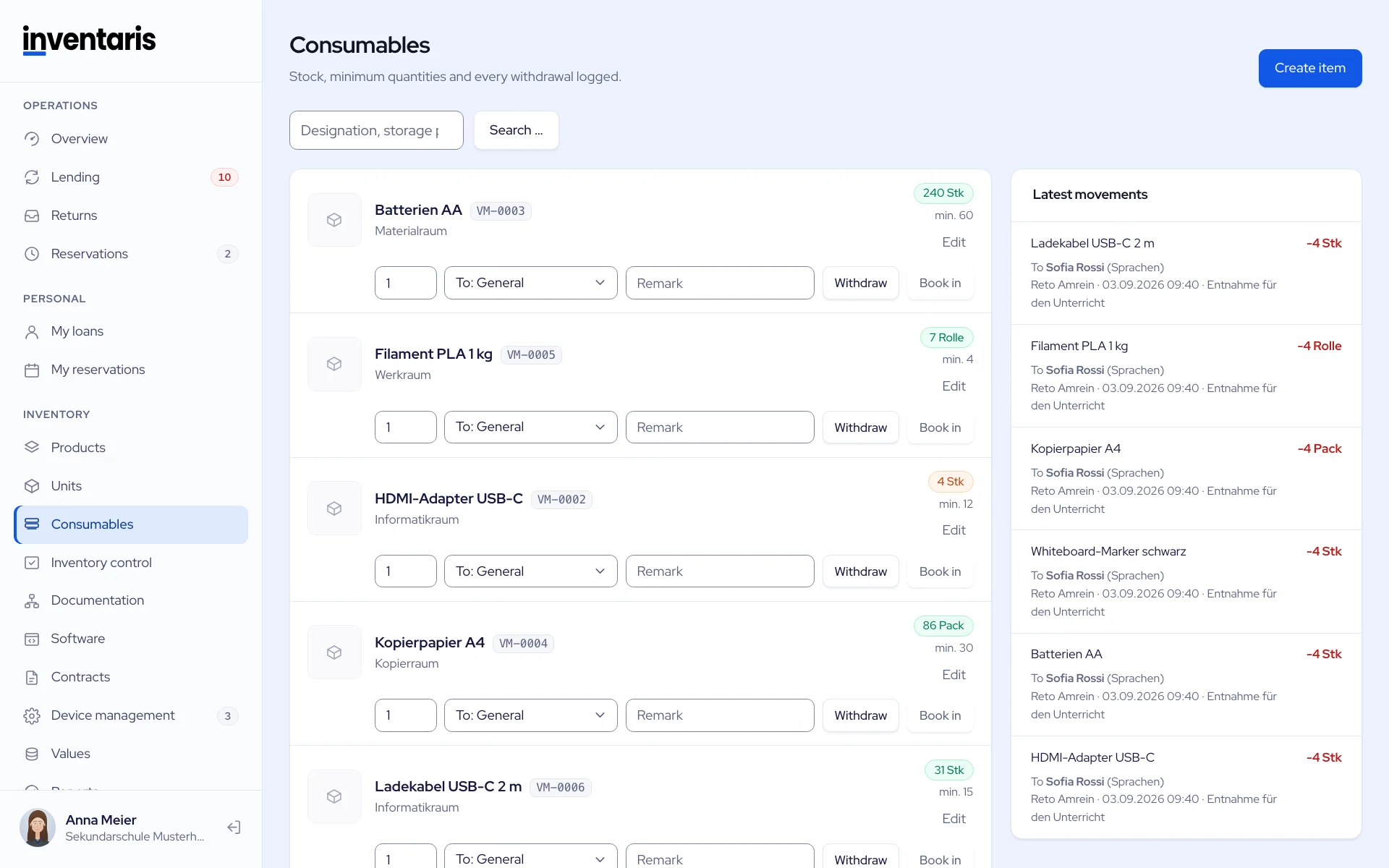 Consumables in Inventaris