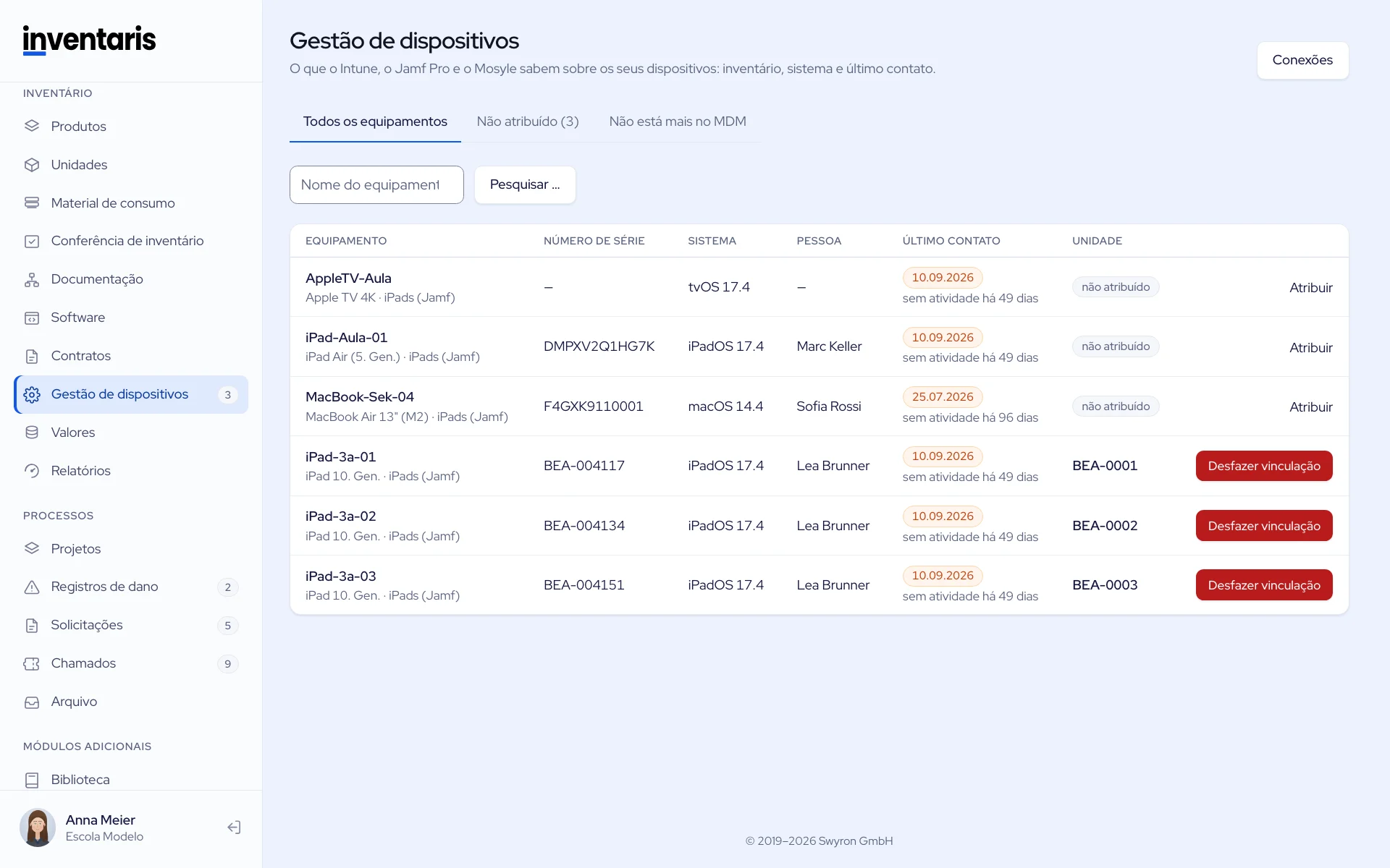 Gestão de dispositivos no Inventaris